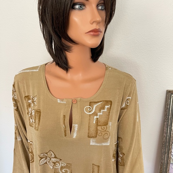 Carolyn Strauss Collection Plus Size 1X Tunic Beige Brown White Designer Chic - Picture 2 of 7